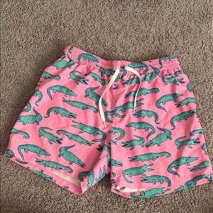 Chubbies Pink and Green Alligator Swim Trunks